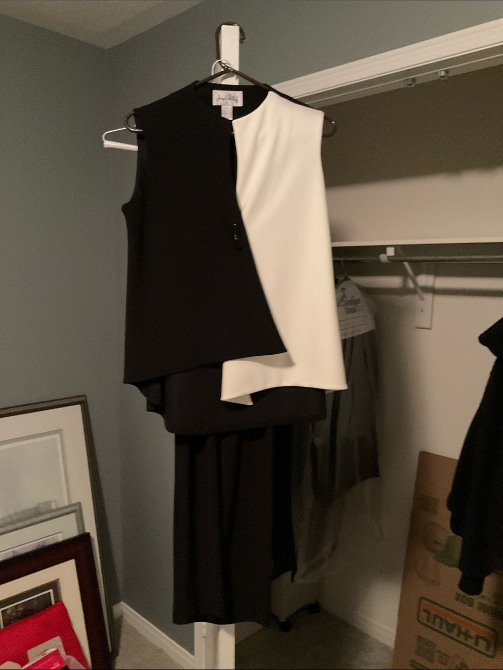 Joseph Ribkoff Black and White Sleeveless Colorblock Jumpsuit